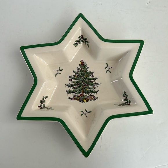 Spode Christmas Tree England star shape serving dish hors d’oeuvres plate cream - Picture 1 of 15